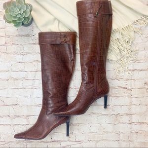 Ralph Lauren Alston Croco Print Leather Heel Boots